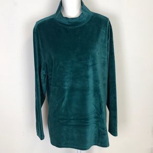 L.L.Bean Women Velveteen Green  Mockneck Pullover